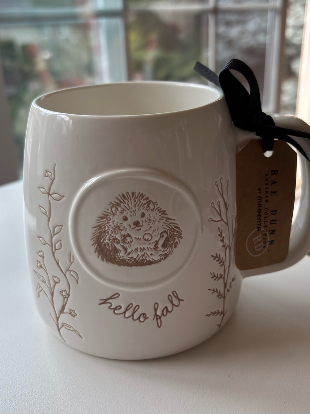 Rae Dunn Cream Ceramic 'Hello Fall' Hedgehog Mug